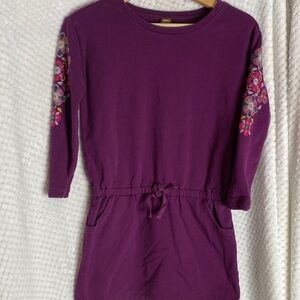 Tea Collection Purple Dress with Embroidered Floral Sleeves